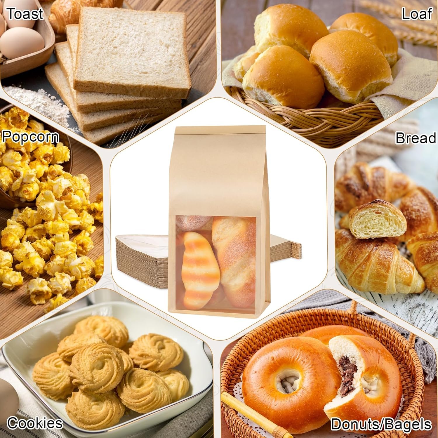 Großhandel 100 Stück Papiertüten mit Fenster 5.1x3.9x11 Zoll braune Papiertüten für Bäckerei mit Tin Tie Tab Verschluss für Verpackung von Keksen, Brot, Popcorn, Individuelles Logo, OEM