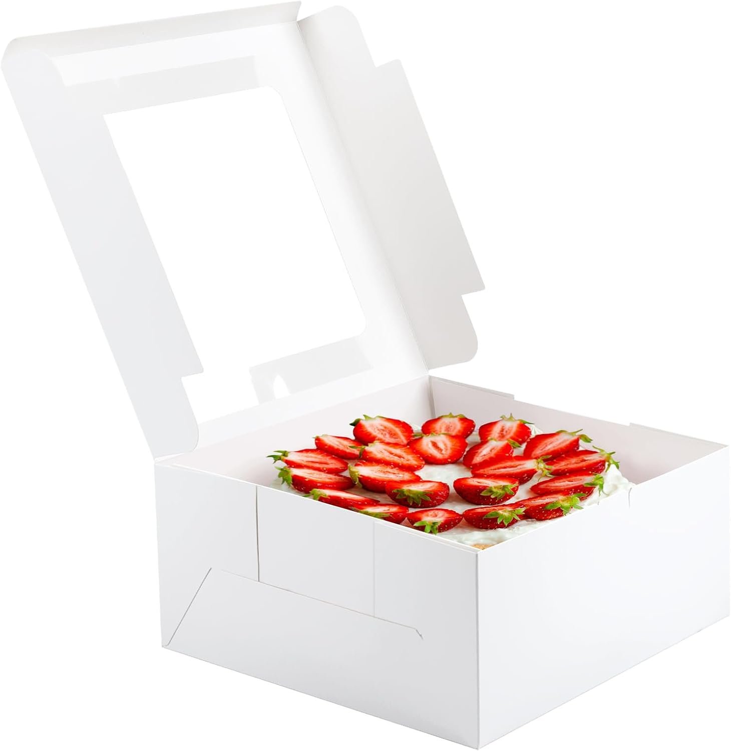 Großhandel 4er Pack Kuchenboxen 10 Zoll, weiße Backboxen mit großem Fenster für Cookies, Torten, Cupcakes, Gebäck (10×10×5 Zoll), individuell bedruckbar, Hersteller für Backbedarf.