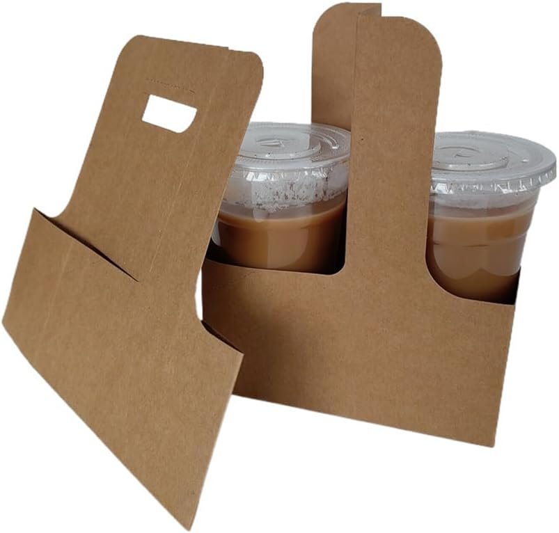 Großhandel 2 Becher Getränketräger mit Griff, faltbarer und tragbarer Pappbecherhalter für heiße kalte Getränke, Individuelles Logo für Take-Away Kaffee, Milchtee, Säfte (24er Pack) OEM Lieferant