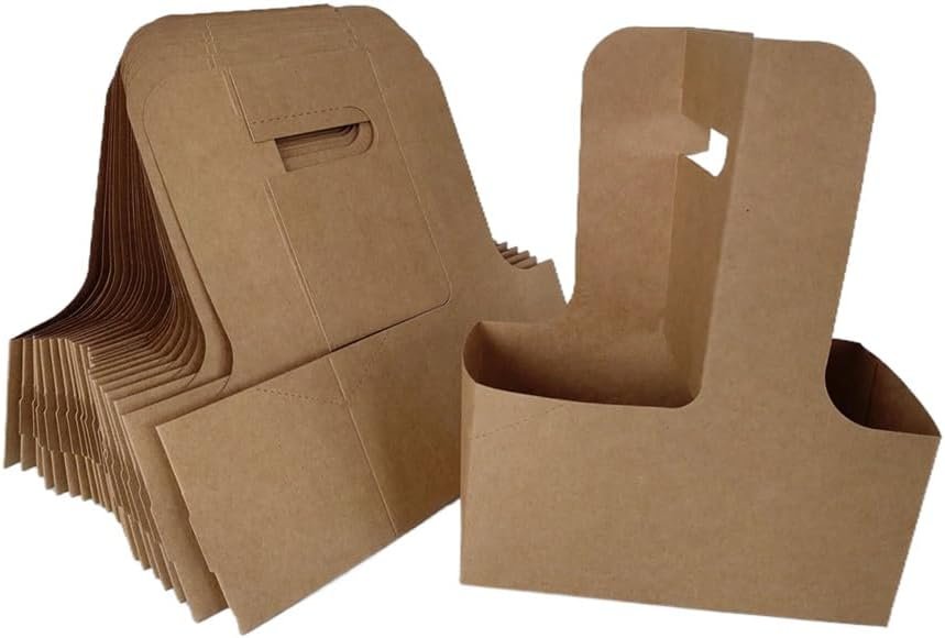 Großhandel 2 Becher Getränketräger mit Griff, faltbarer und tragbarer Pappbecherhalter für heiße kalte Getränke, Individuelles Logo für Take-Away Kaffee, Milchtee, Säfte (24er Pack) OEM Lieferant