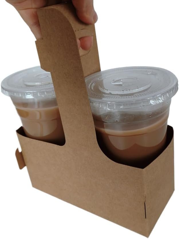 Großhandel 2 Becher Getränketräger mit Griff, faltbarer und tragbarer Pappbecherhalter für heiße kalte Getränke, Individuelles Logo für Take-Away Kaffee, Milchtee, Säfte (24er Pack) OEM Lieferant