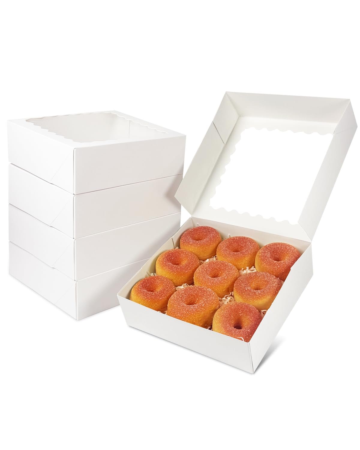 Großhandel 10x10x2.5 Zoll weiße Tortenboxen mit Fenster, 12er Pack für Cookies und Donuts, individuell mit Logo, vom Hersteller, ideal für Bulk-Bestellungen.