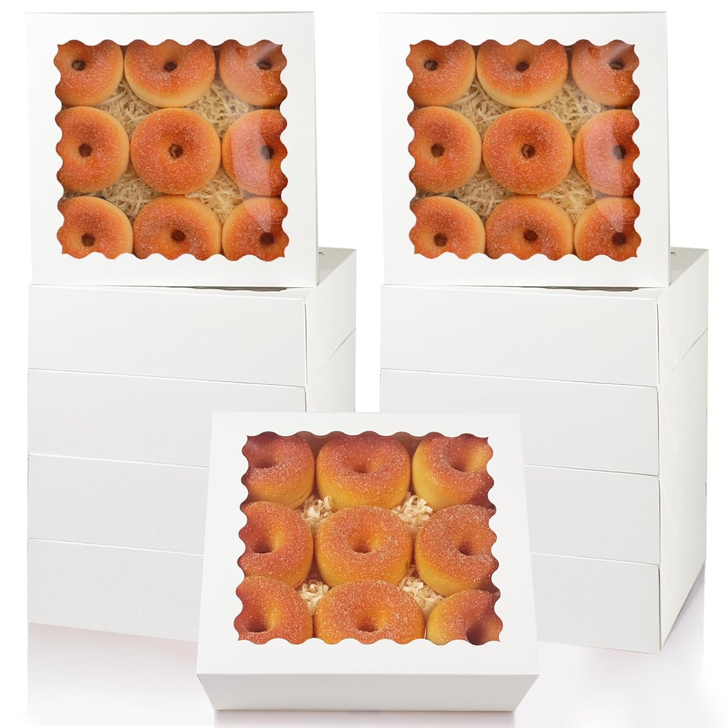 Großhandel 10x10x2.5 Zoll weiße Tortenboxen mit Fenster, 12er Pack für Cookies und Donuts, individuell mit Logo, vom Hersteller, ideal für Bulk-Bestellungen.