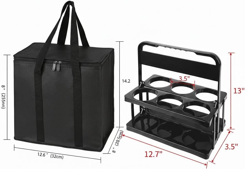 Individuelles Logo für Getränkehalter mit Griff, wiederverwendbare Tragebeutel für heiße oder kalte Getränke, als essentielle Ausstattung für Lieferfahrer, erhältlich vom Hersteller in coolem, isoliertem Schwarz.