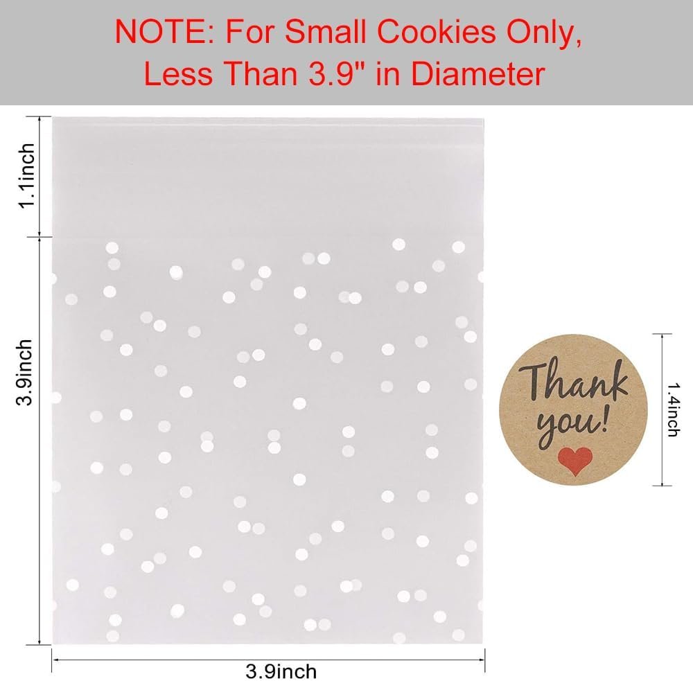 Großhandel selbstklebende Cookie-Tüten mit weißen Punkten, resealable Cellophan-Beutel für Geschenke mit Dankeschön-Aufklebern, 100 Stück (3,9''x3,9''), individuelles Logo vom Hersteller