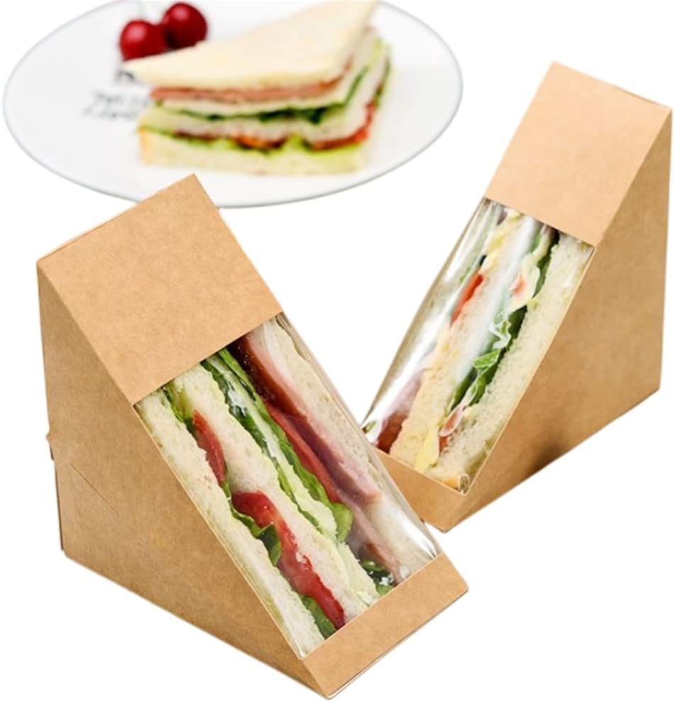 Individuelles Logo Sandwichpapierboxen 50 Stück, umweltfreundliche Sandwich-Wedge-Box mit Sichtfenster für die Bäckerei, Restaurant Takeaway-Service, vom Hersteller.