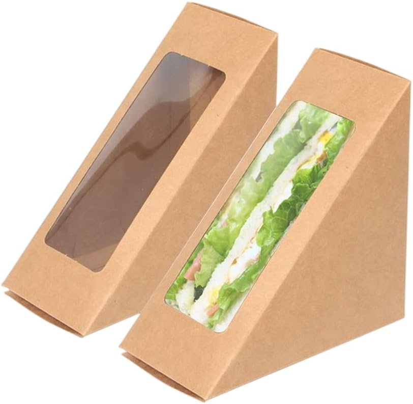 Großhandel Kraftpapier Sandwichboxen mit Fenster, 50 Stk. Wedge-Box Einweg-Container für Charcuterie und Sushi, individuelle Gestaltung mit Logo für Bäckerei und Restaurant-Service (Braun)