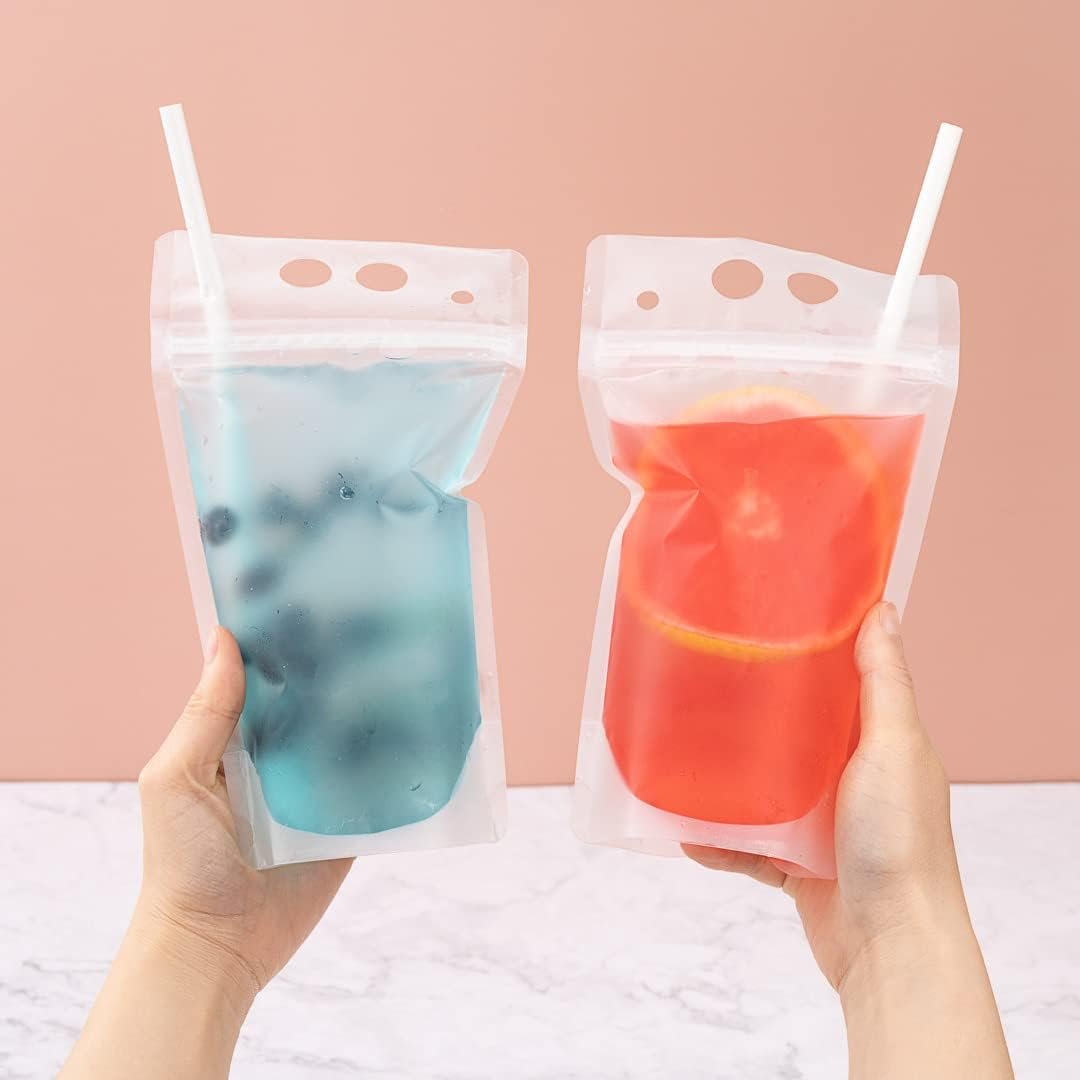 Großhandel 100 doppelte Reißverschluss Drink Pouches 5,1 x 1,6 Zoll - Hersteller für individuelle Logos und tamper-evidente, transparente Getränketüten in Bulk.