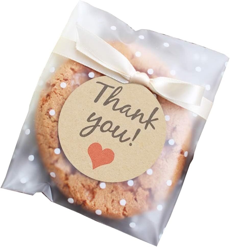 Großhandel selbstklebende Cookie-Tüten mit weißen Punkten, resealable Cellophan-Beutel für Geschenke mit Dankeschön-Aufklebern, 100 Stück (3,9''x3,9''), individuelles Logo vom Hersteller