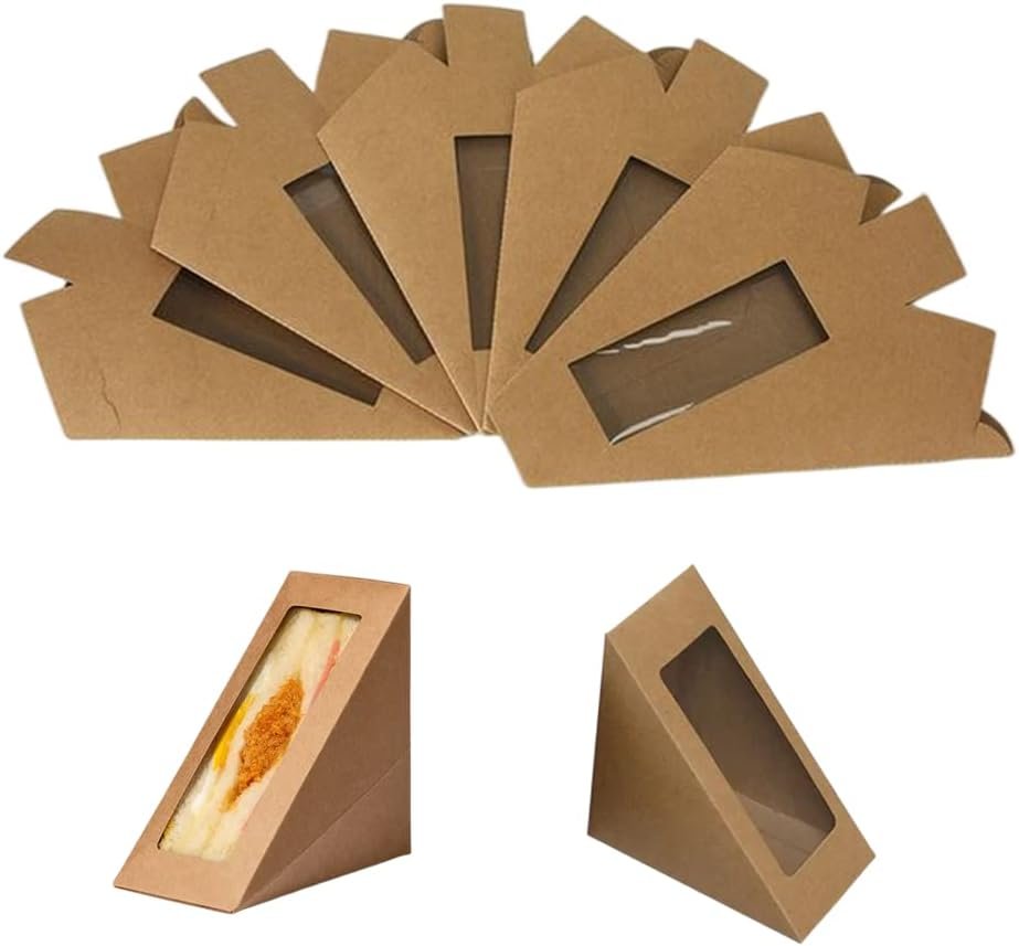 Individuelles Logo Sandwichpapierboxen 50 Stück, umweltfreundliche Sandwich-Wedge-Box mit Sichtfenster für die Bäckerei, Restaurant Takeaway-Service, vom Hersteller.