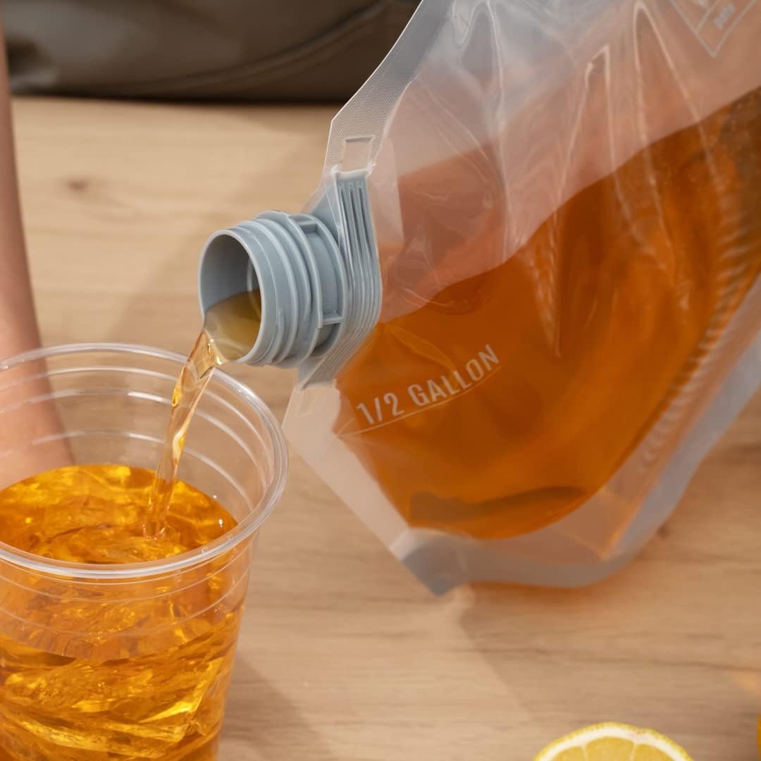 Großhandel 10 Trinkbeutel - faltbare 1/2 Gallone Wasserbehälter mit klaren Plastikgetränketüten, Hersteller von tamper-evident Deckeln und individuellem Logo für Catering-Events, Camping oder Wandern, langlebiger Griff