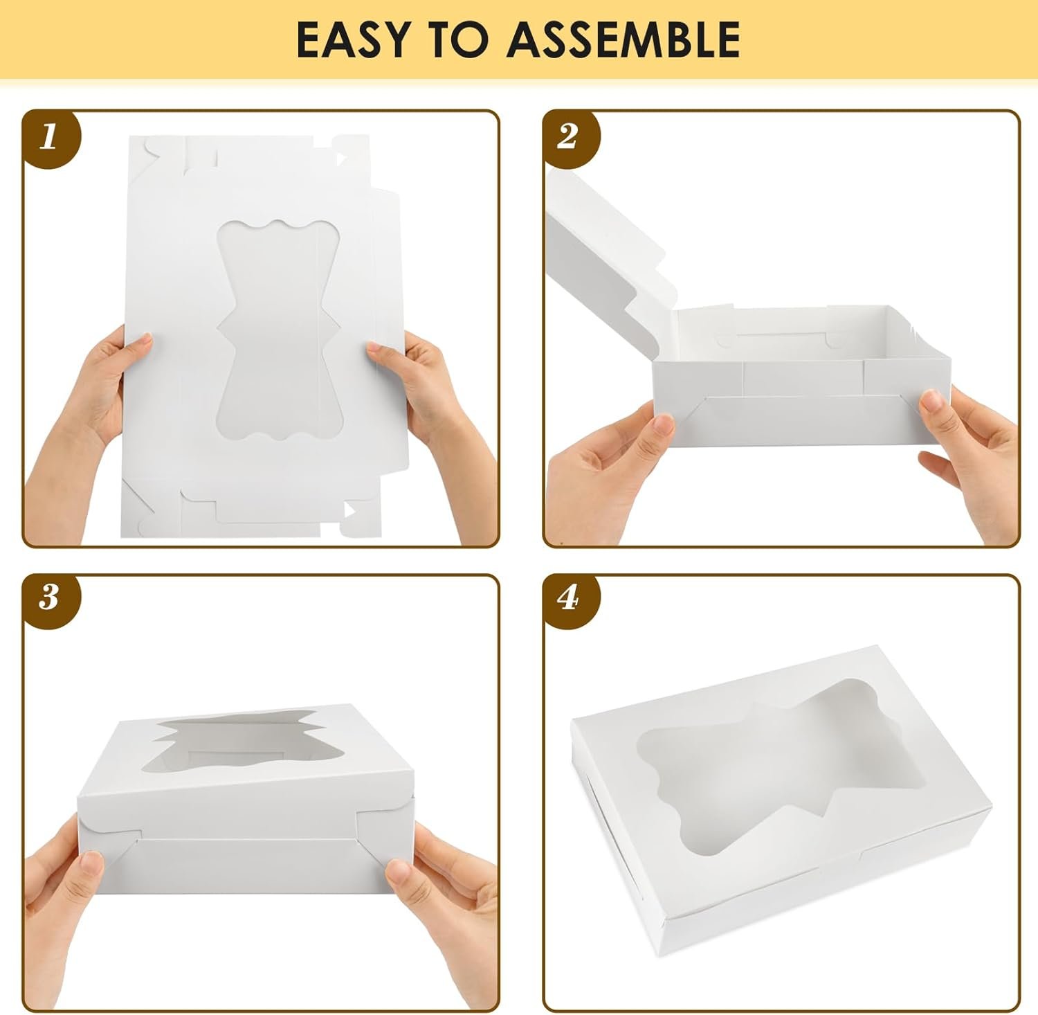 Individuelles Logo auf 48 Stück Backkartons 12x8x2,5 Zoll mit 3 verschiedenen Fenstern für Schokoladenüberzogene Erdbeeren, Desserts, Kekse, ideal für Ihre Eigenmarke – Lieferant für professionelle Verpackungslösungen.