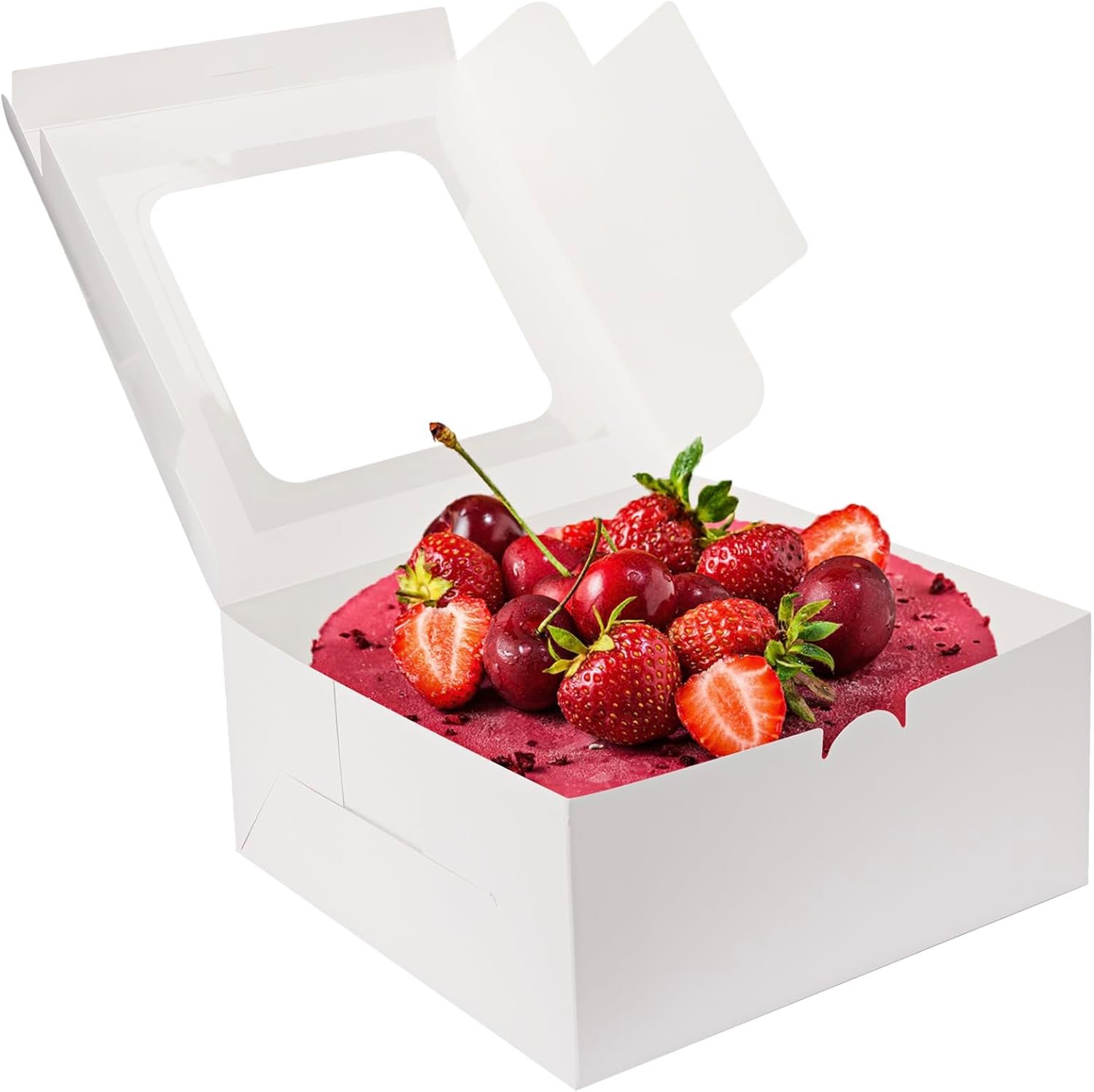 Großhandel 40 Stück Kuchenboxen 10x10x5 Zoll weiße Bäckereiboxen mit Fenster für Valentinstag, Muttertag, Gebäck, Kekse, Torte, Cupcakes, individuelles Logo, OEM Lieferant