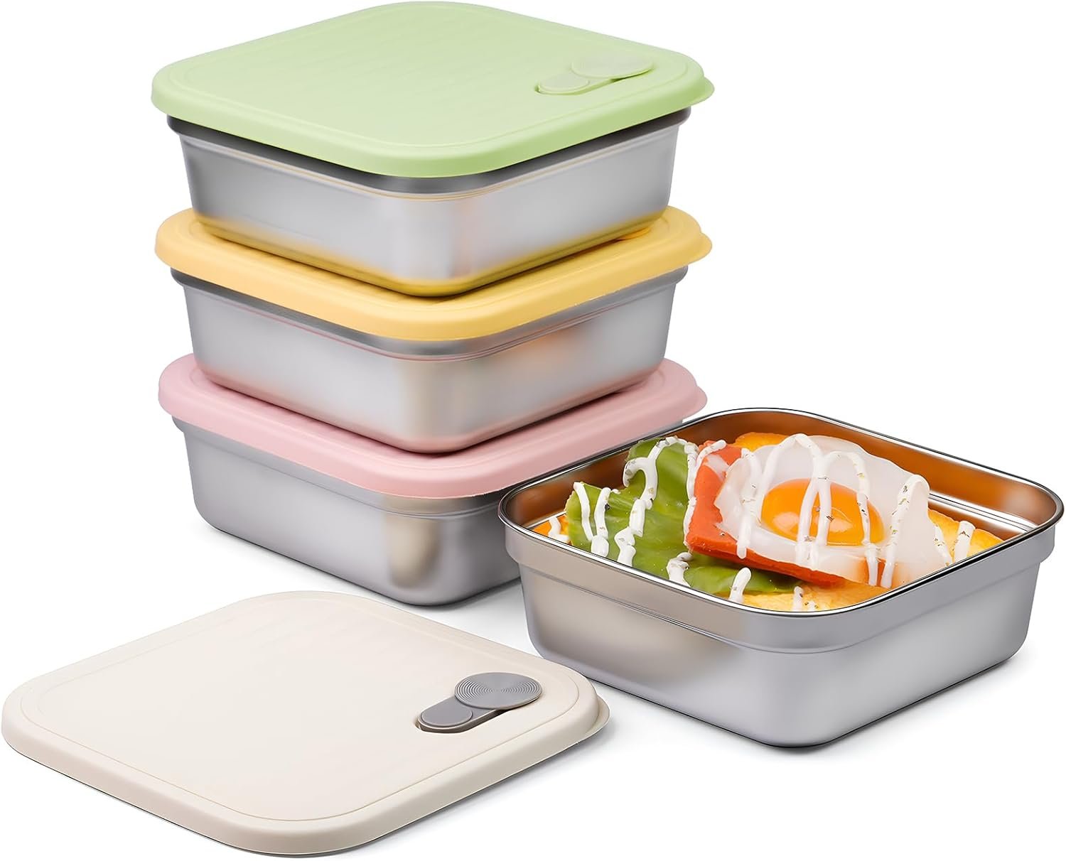 Großhandel 4er Set Sandwichbehälter, 20oz Edelstahlbrotdose mit Deckel, wiederverwendbare Metall-Lunchboxen, BPA-frei, spülmaschinenfest, individuelle Logo Food Storage Container für Snacks & Obst, Hersteller