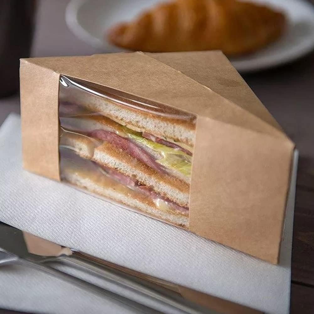 Individuelles Logo Sandwichpapierboxen 50 Stück, umweltfreundliche Sandwich-Wedge-Box mit Sichtfenster für die Bäckerei, Restaurant Takeaway-Service, vom Hersteller.