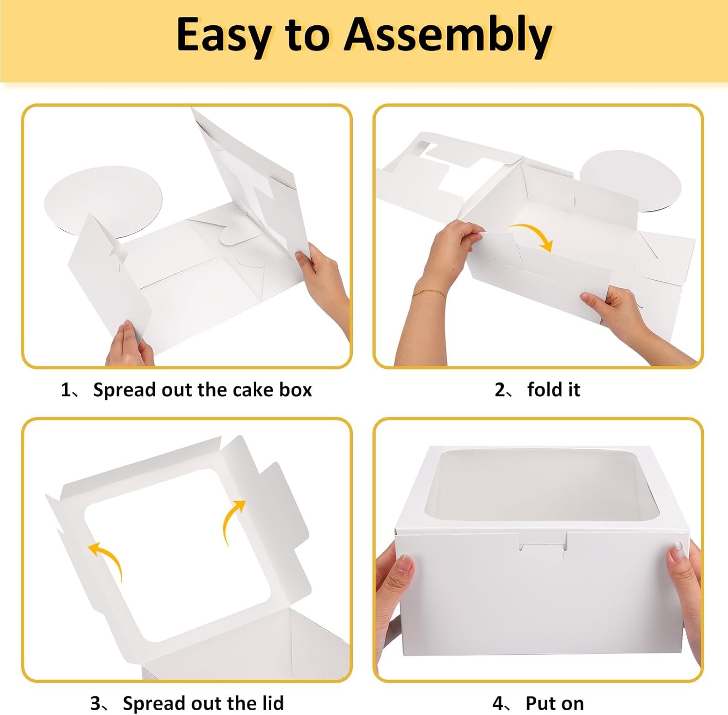 Großhandel Kuchenboxen 10 Zoll 2er Pack mit Brettern, 10x10x5 Zoll, weiße Tragetasche für Backwaren, ideal für OEM und Eigenmarke, disposable Verpackungen für Valentinstag, Muttertag, Kuchen, Cupcakes, Kekse, Torten und Gebäck.