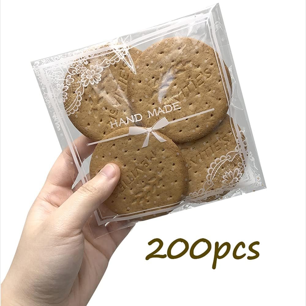 Großhandel 200 Stück klare Spitzen Schleifen selbstklebende Treat Bags – elegante Cellophan-Taschen für Cookies und Süßigkeiten, OEM für Backwaren, Hochzeiten und Partygeschenke