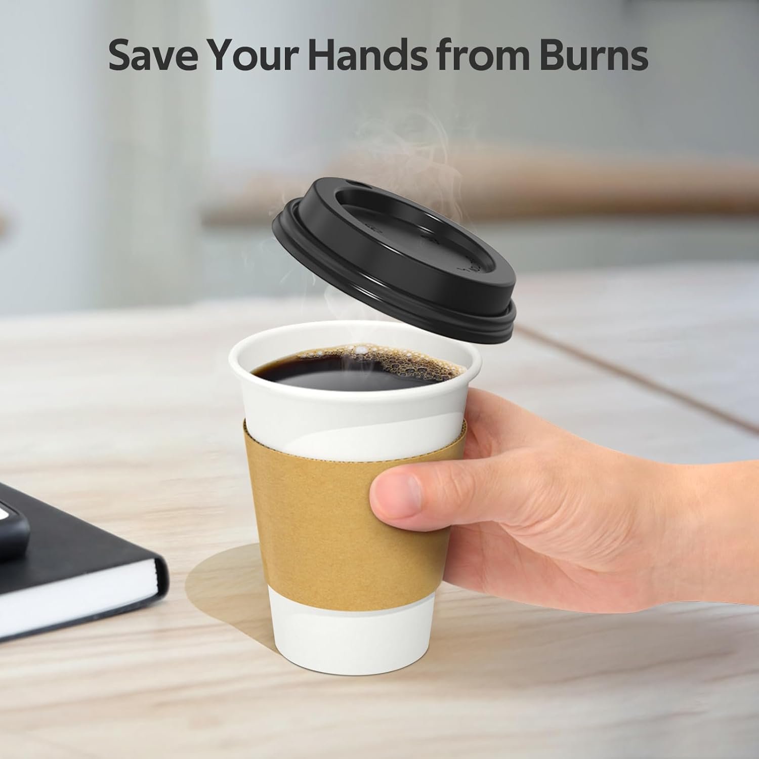 Individuelles Logo 100 Stück 12 oz Einwegkaffeebecher mit Deckeln und Hüllen, robustes dickes Papier und auslaufsicher isoliert für heiße und kalte Getränke | Eigenmarke To Go Kaffeebecher mit Sip-Deckeln | Hersteller für hochwertige Kaffeebecher