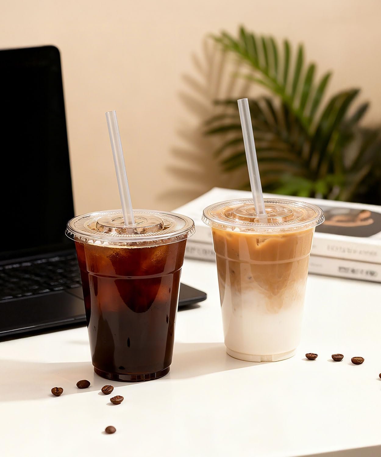 Großhandel 100er Pack - 16 oz klarsichtige Kunststoffbecher mit Deckel und Strohhalm, robust und lebensmittelsicher, Iced Coffee-Becher mit Deckel, Disposable Becher für kalte Getränke, Iced Coffee, Milkshake - OEM, BPA-frei