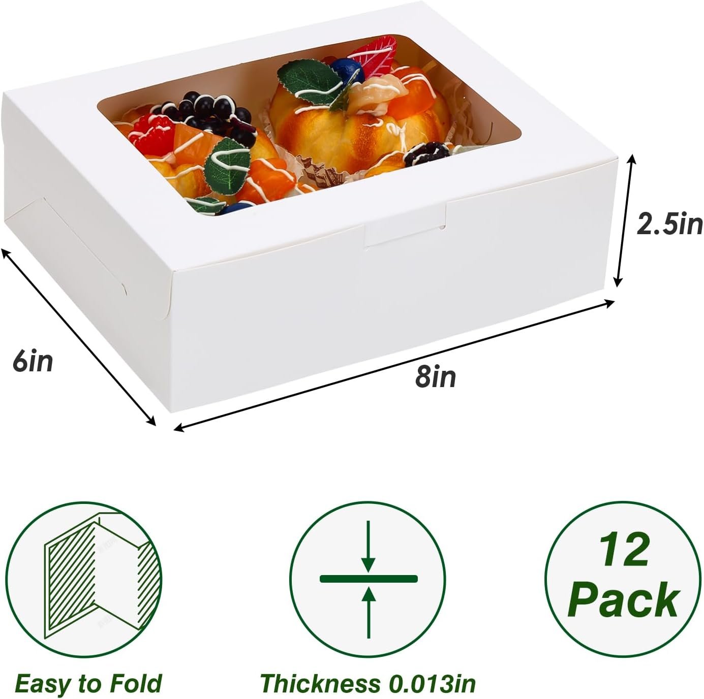 Großhandel 12 Stück 8x6x2,5 Zoll Backschachteln mit Fenster für Kekse, Schokolade, Erdbeeren, Donuts, Cupcakes und Muffins - Individuelles Logo, Hersteller für hochwertige Verpackungen