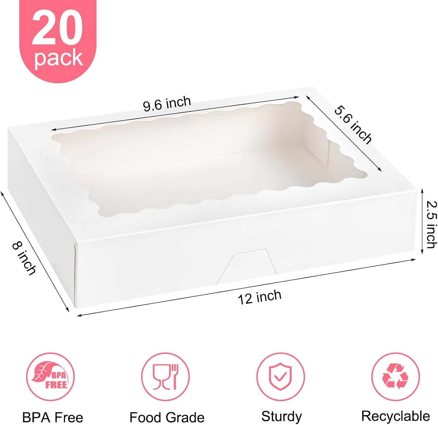 Großhandel 20 Stück Pastry Boxen mit Fenster 12 x 8 x 2,5 Zoll, individuelle Logo Druckmöglichkeiten, ideal für Cookies, Muffins und Donuts, OEM für bulk Bestellungen