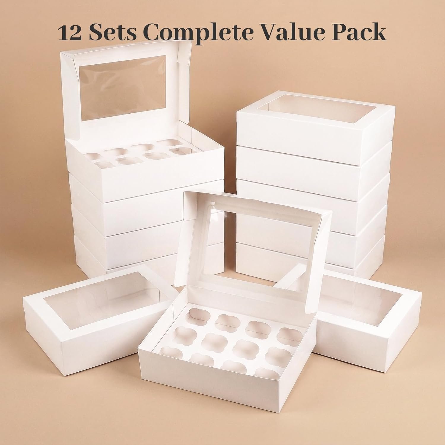 Großhandel 12 Stück Cupcake Boxen, weiße Verpackungen mit Fenster für Geburtstag und Feiertagsfeiern, individuell gestaltbare Backwarenlieferungen vom Hersteller in Großmenge