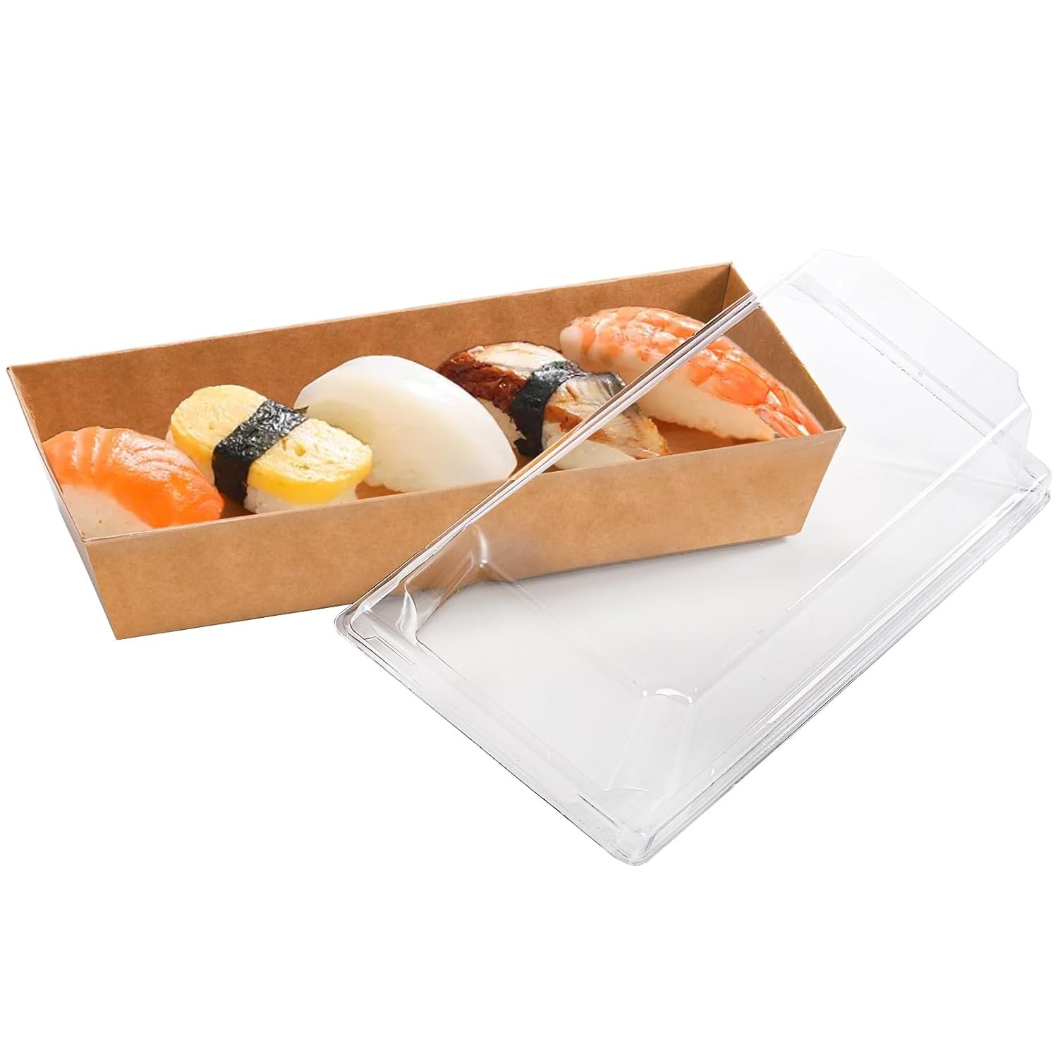 Großhandel 100 Stück Einweg Sandwichbehälter mit transparenten Deckeln, rechteckige Sushi-To-Go Behälter, Boxen für Schweizer Rollen Kuchen für Craft-Desserts, Waffeln, Kekse, Brot, Gebäck, Hersteller für Bulk-Bestellungen