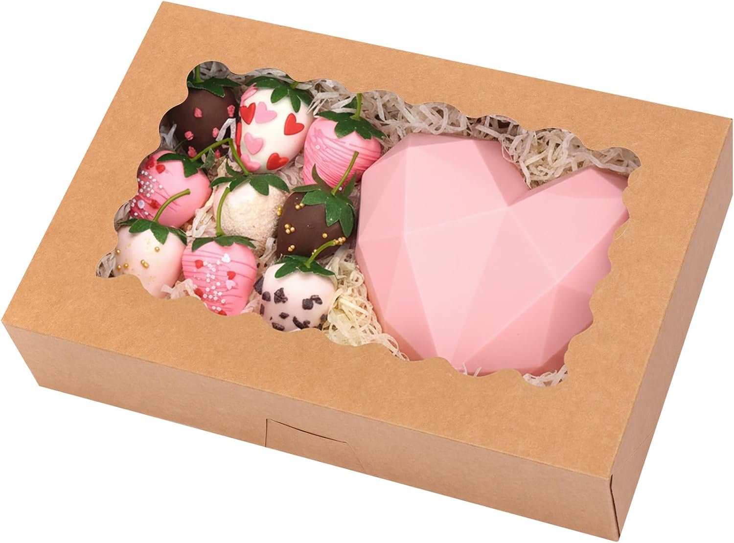 Großhandel 15-teiliges Set Auto-Popup Backboxen 12x8x2,5 Zoll mit Fenster für Schokoladenüberzogene Erdbeeren, Donuts, Gebäck - Individuelles Logo, OEM Hersteller