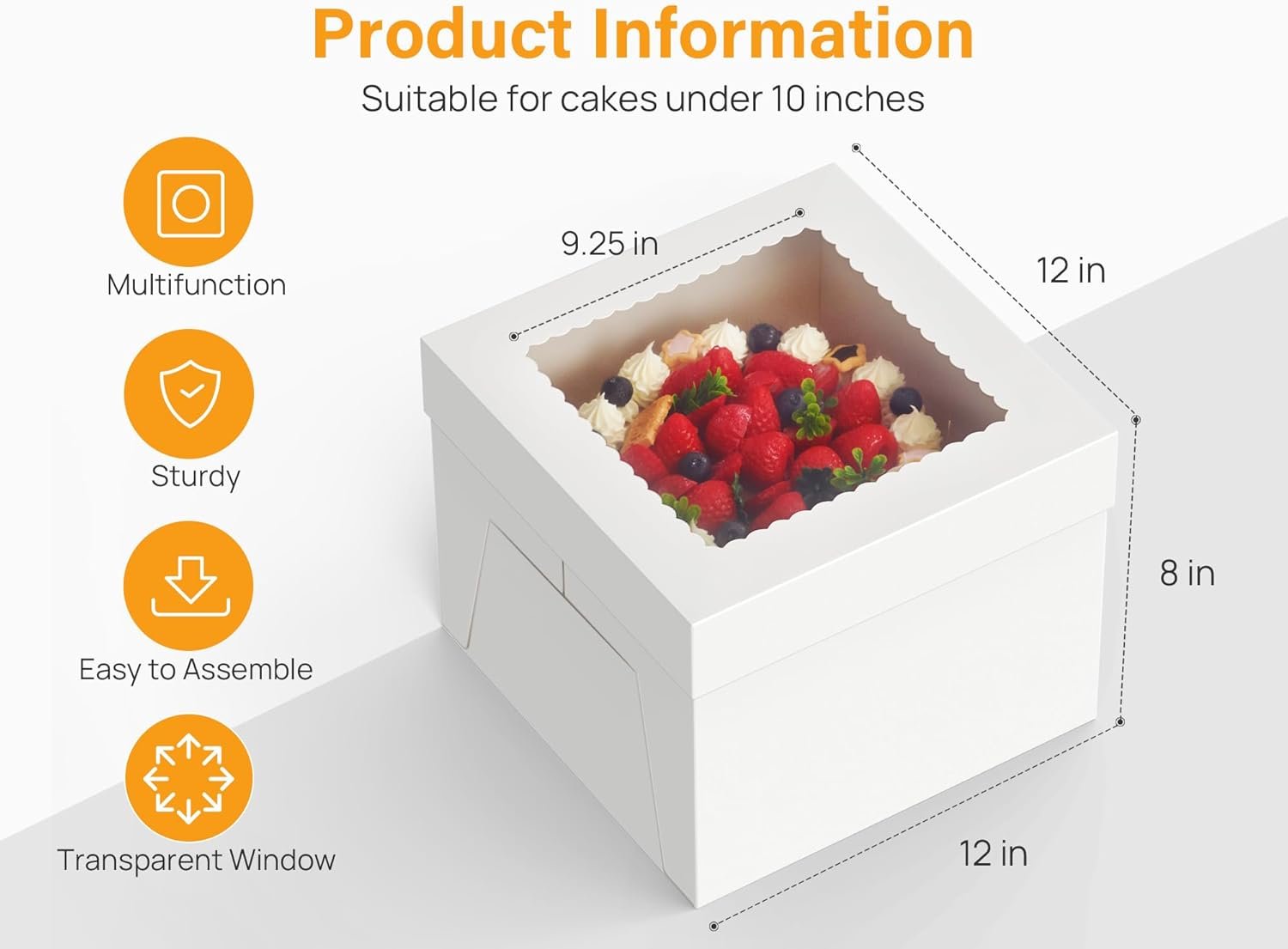 Großhandel 15 Stück Kuchenboxen, 12x12x8 Zoll hohe Kuchenbox mit Fenster, weiße Backwarenboxen, große Backboxen für mehrschichtige Kuchen, individuelle Logos und OEM verfügbar, ideale Verpackungslösungen für Geschenke