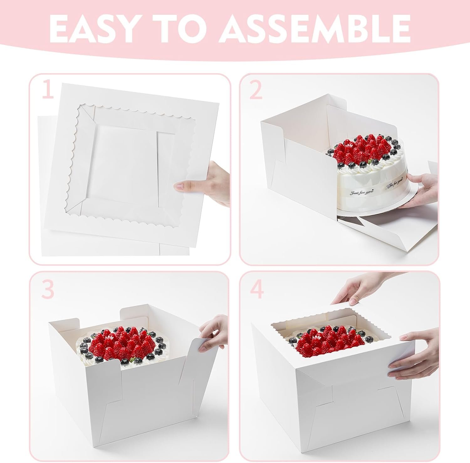 Individuelles Logo auf 3er-Pack Kuchenboxen, 10x10x8 Zoll hohe Kuchenbox mit Kuchenböden, weiße Bäckereikisten mit Fenster, Einweg-Kuchenbehälter mit Deckeln für Kuchen, Donuts, Torten, Kekse, Hochzeit, Geburtstag, Party vom Lieferant.