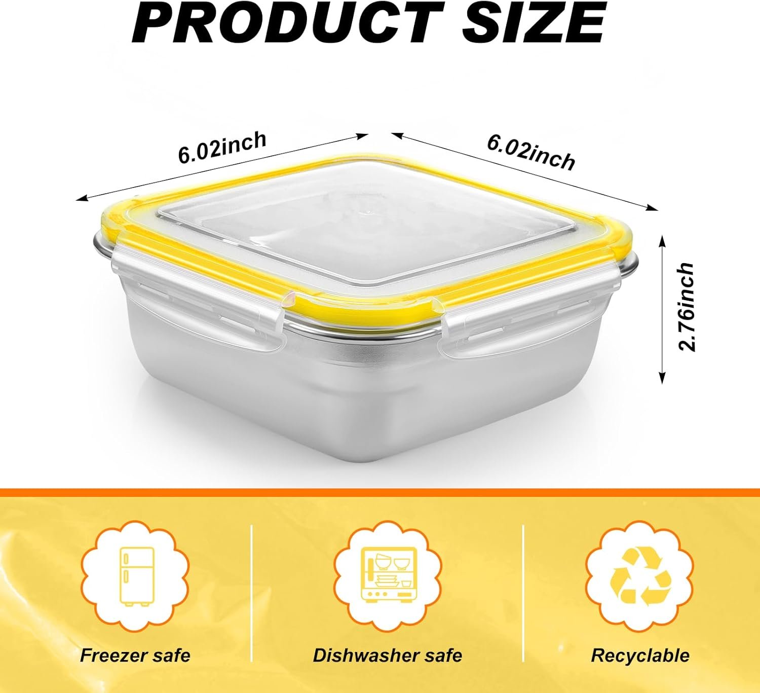 Großhandel Edelstahl-Sandwichbehälter mit Deckeln 25,4 oz, Individuelles Logo für Lunchboxen, Hersteller von luftdichten Silikonversiegelungen für Sandwiches und Snacks (Gelb)