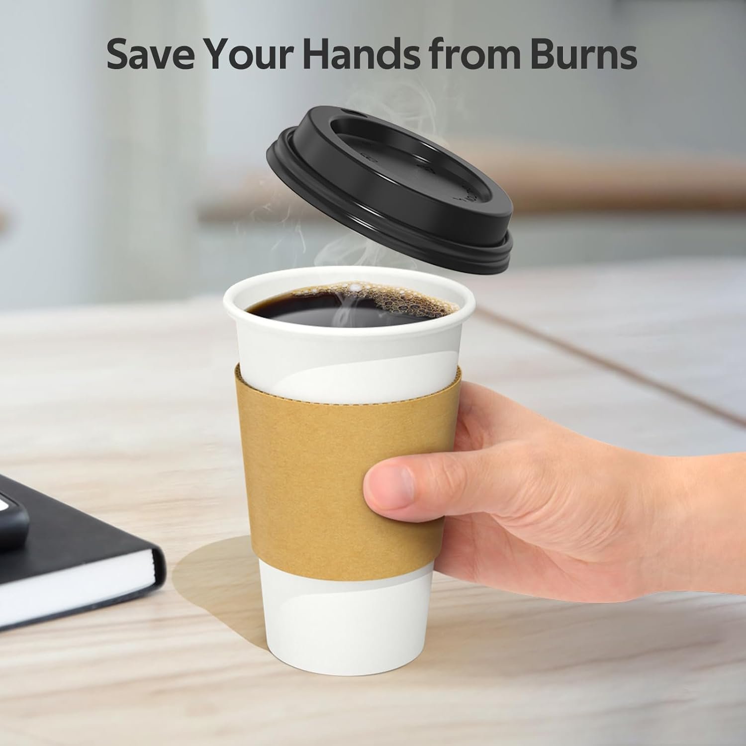 Individuelles Logo für 100er Packung 16 oz Einwegkaffee-Becher mit Deckeln und Hüllen, robuster dicker Papier & auslaufsicher isoliert für heiße und kalte Getränke, ideal für Ihre Eigenmarke vom Hersteller.