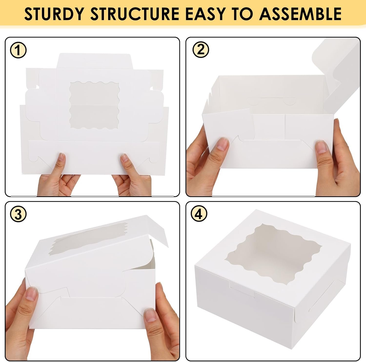 Großhandel 30 Stück weiße Keksboxen mit Fenster, 6x6x3 Zoll, individuell bedruckbare Bäckereiboxen für Kekse, Pastries, Erdbeeren, kleine Torten, Macarons, vom Hersteller in Bulk erhältlich