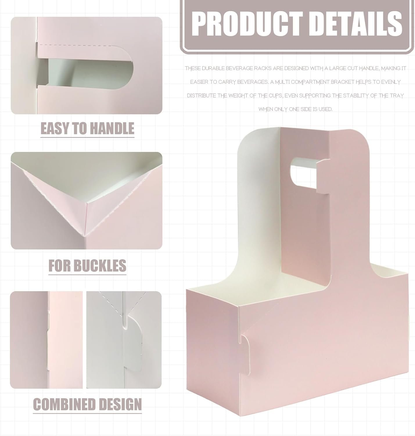 Großhandel 2 Cup Disposable Drink Carrier mit Griff 15 Stück, Papierbecherträger in Pink, Hersteller von praktikablen Cup-Carriern für heiße oder kalte Getränke, OEM für Food Delivery und Take Out Cup Carriers.