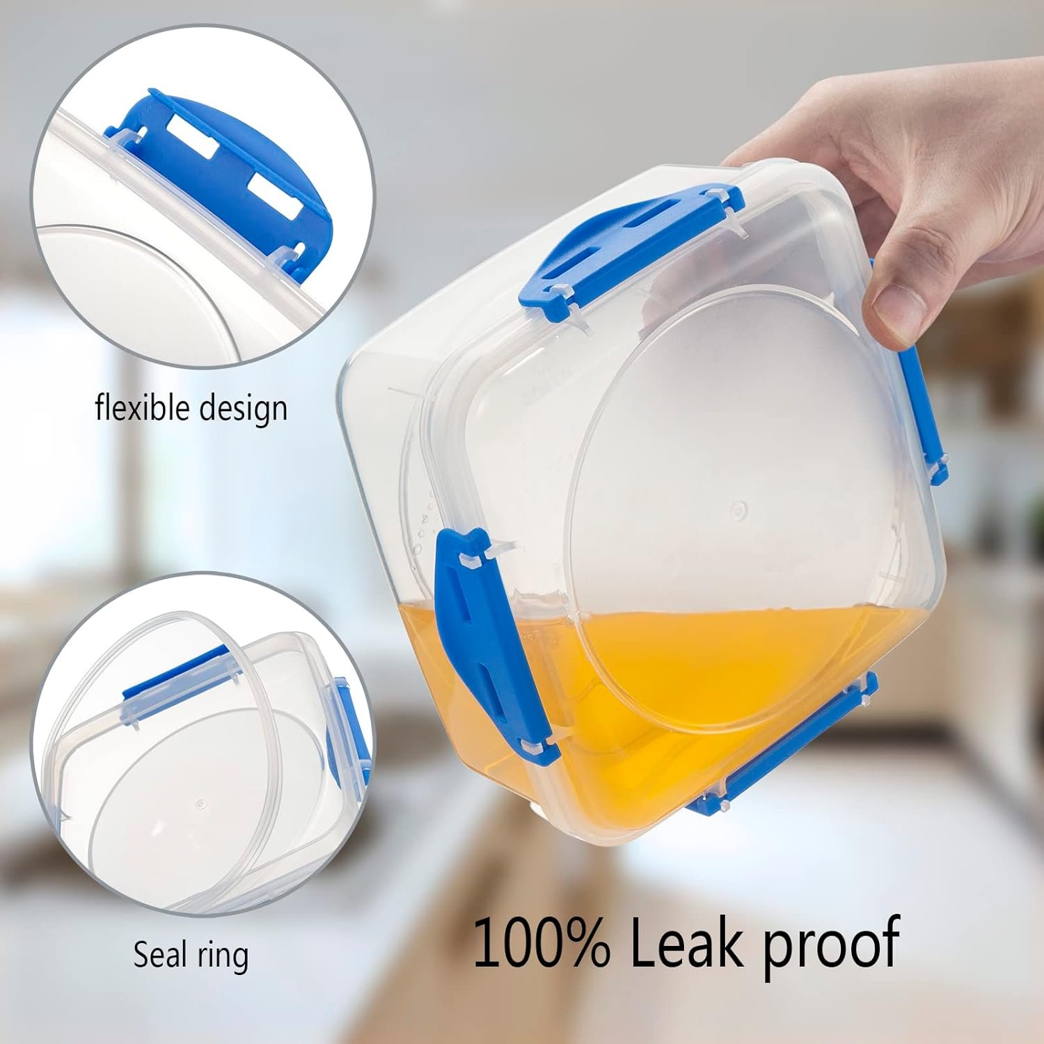 Individuelles Logo Sandwichbehälter 4 Stück - 100% luftdicht, BPA-frei, mikrowellen- und spülmaschinengeeignet mit verbesserten Schnappverschlüssen, 2 erhöhte Behälter für Lunchboxen und 2 normale Versionen vom Hersteller.