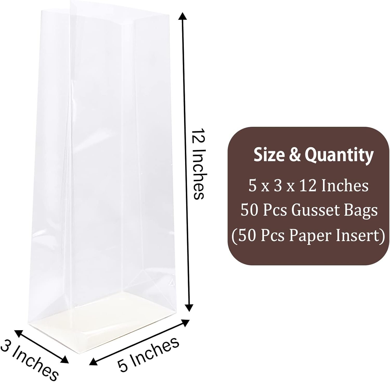 Großhandel Gusseted Flachboden Cellophane Taschen mit Papier-Einlage 50 Stück 5x3x12 Zoll, Hersteller für individuelles Logo, OEM verfügbar