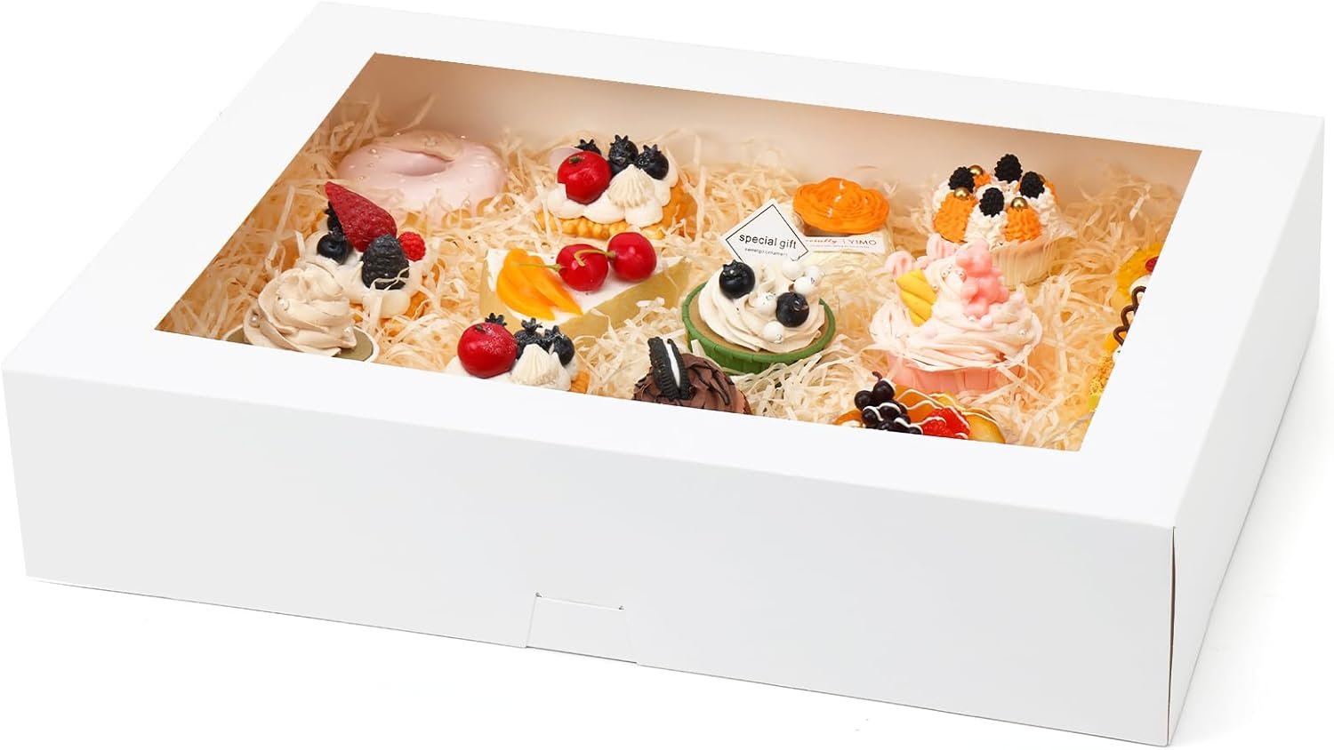 Großhandel 10 Stück 19x14x4 Zoll Halbblatt Kuchenboxen mit Fenster, individuelle Logos für die Verpackung von Gebäck, Donuts, Cupcakes und Torten, Hersteller für Bulk-Bestellungen.