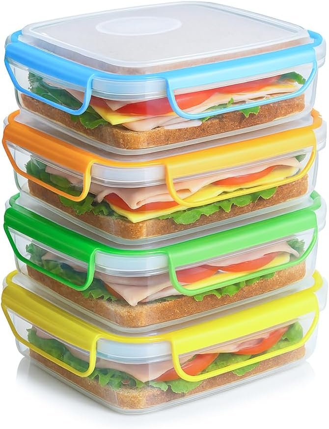 Großhandel von 4er-Pack leakproof Sandwich-Containern, BPA-freie und wiederverwendbare Boxen mit luftdichtem Verschluss. Ideal auch für Salate, Snacks, Obst und Lebensmittelaufbewahrung. Individuelles Logo für Ihre Eigenmarke verfügbar. Hersteller für qualitativ hochwertige Produkte.