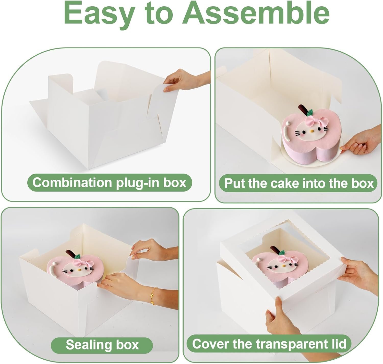 Individuelles Logo auf 2er Pack Kuchenboxen, 12x12x8 Zoll hohe Kuchenbox mit Kuchenböden, weiße Bäckerei-Boxen mit großem Fenster, Einweg-Transportbehälter für Kuchen mit Deckel, für Cookies, Pies, Hochzeiten, Geburtstagsfeiern, Hersteller.