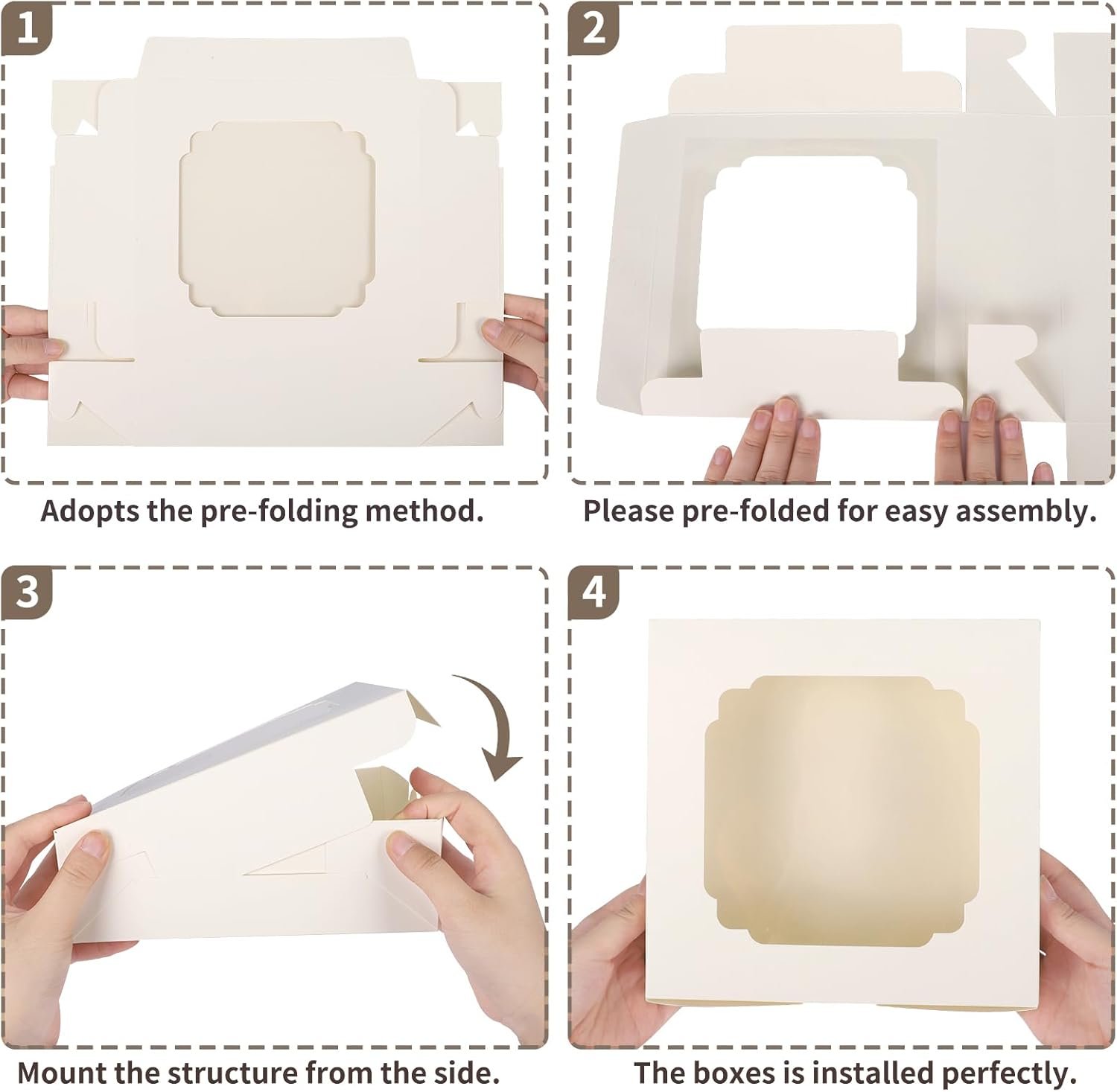 Individuelles Logo für 60 Stück Keksschachteln 8x8x2,5 Zoll mit zwei Fensterdesigns für Schokolade, Erdbeeren, Torte, Gebäck, Dessert, Kuchen vom Hersteller.