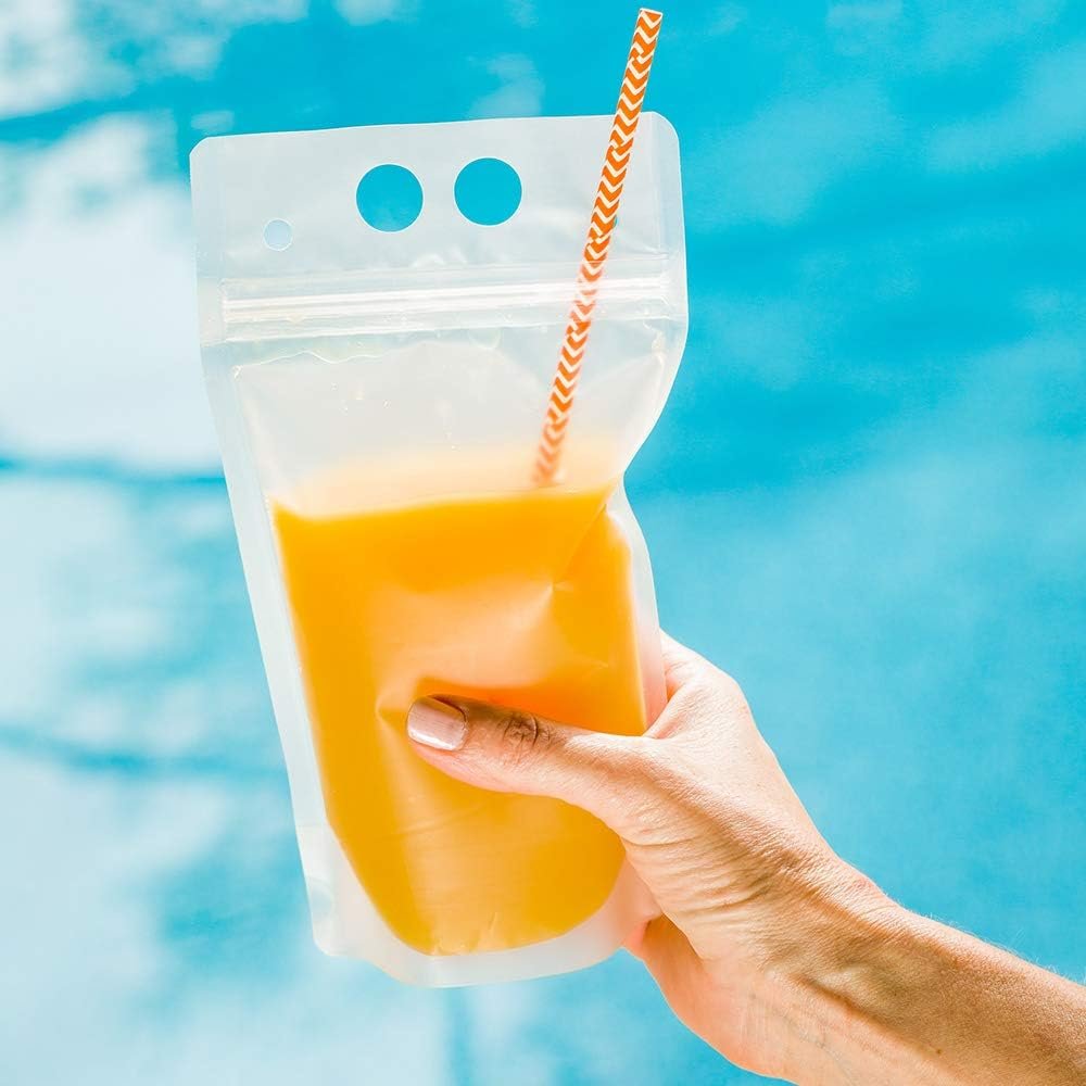 Großhandel 100 doppelte Reißverschluss Drink Pouches 5,1 x 1,6 Zoll - Hersteller für individuelle Logos und tamper-evidente, transparente Getränketüten in Bulk.