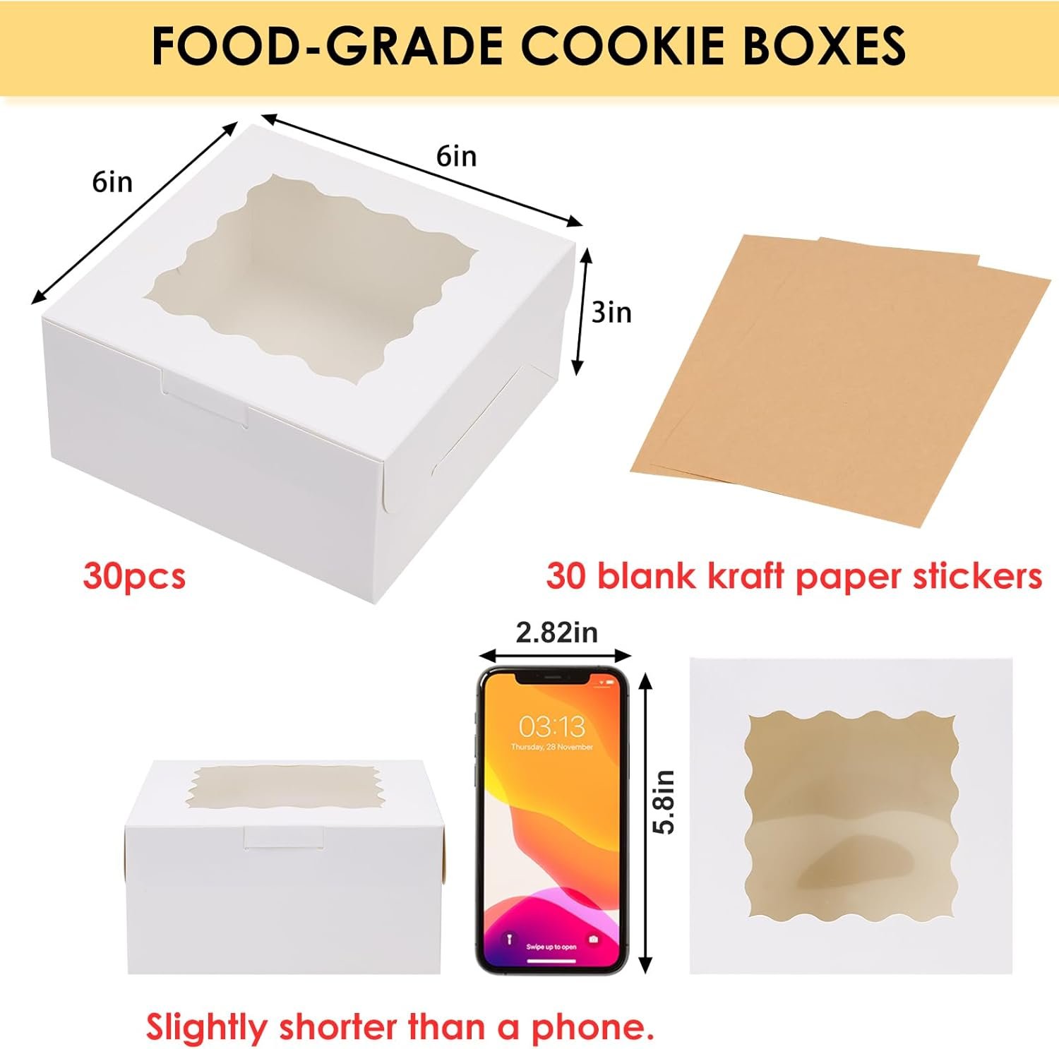 Großhandel 30 Stück weiße Keksboxen mit Fenster, 6x6x3 Zoll, individuell bedruckbare Bäckereiboxen für Kekse, Pastries, Erdbeeren, kleine Torten, Macarons, vom Hersteller in Bulk erhältlich