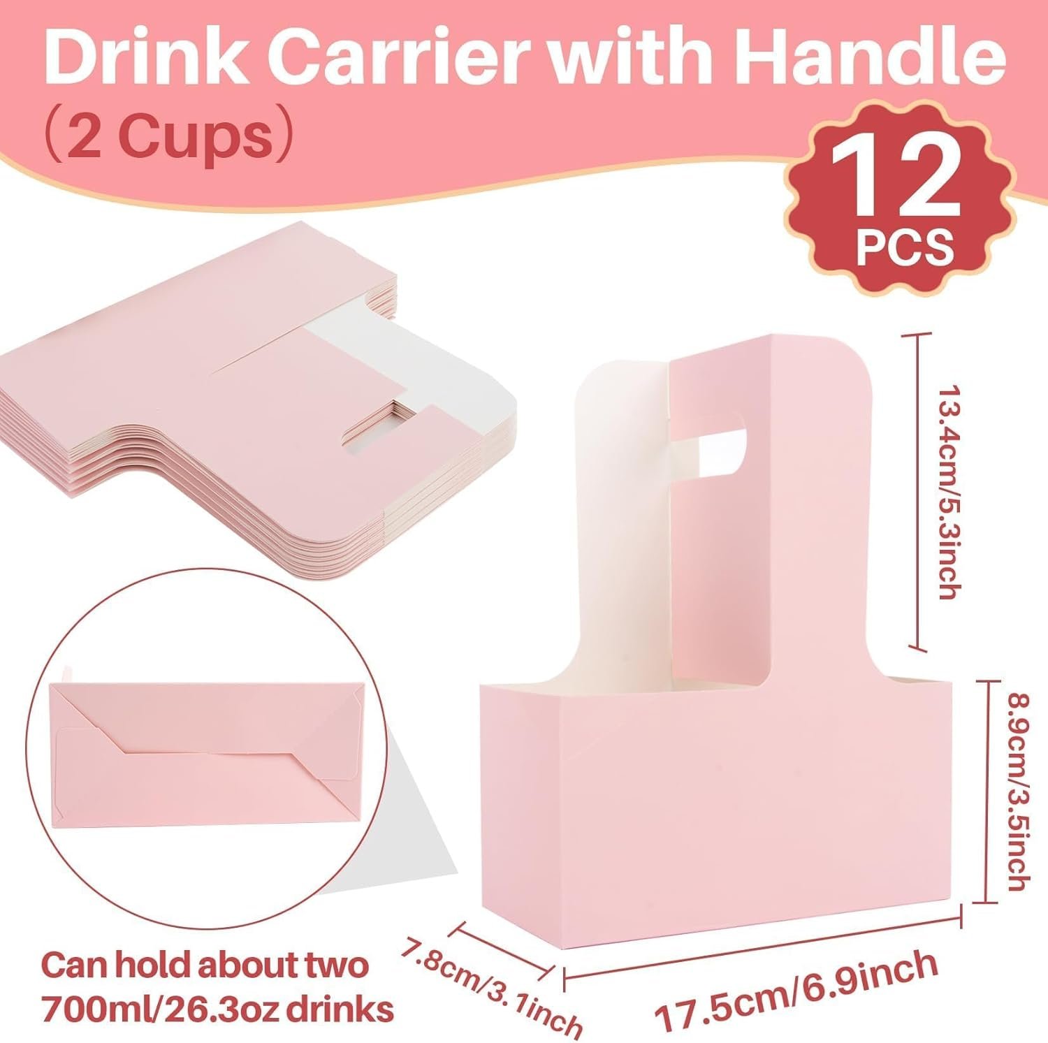 Großhandel 12 Stück Tragbarer Getränketräger für 2 Becher - Faltbarer Pappbecherhalter für heiße/kalte Getränke mit Handle, Lieferant für individuelle Logos, OEM und Großmenge für Food-Delivery-Zubehör