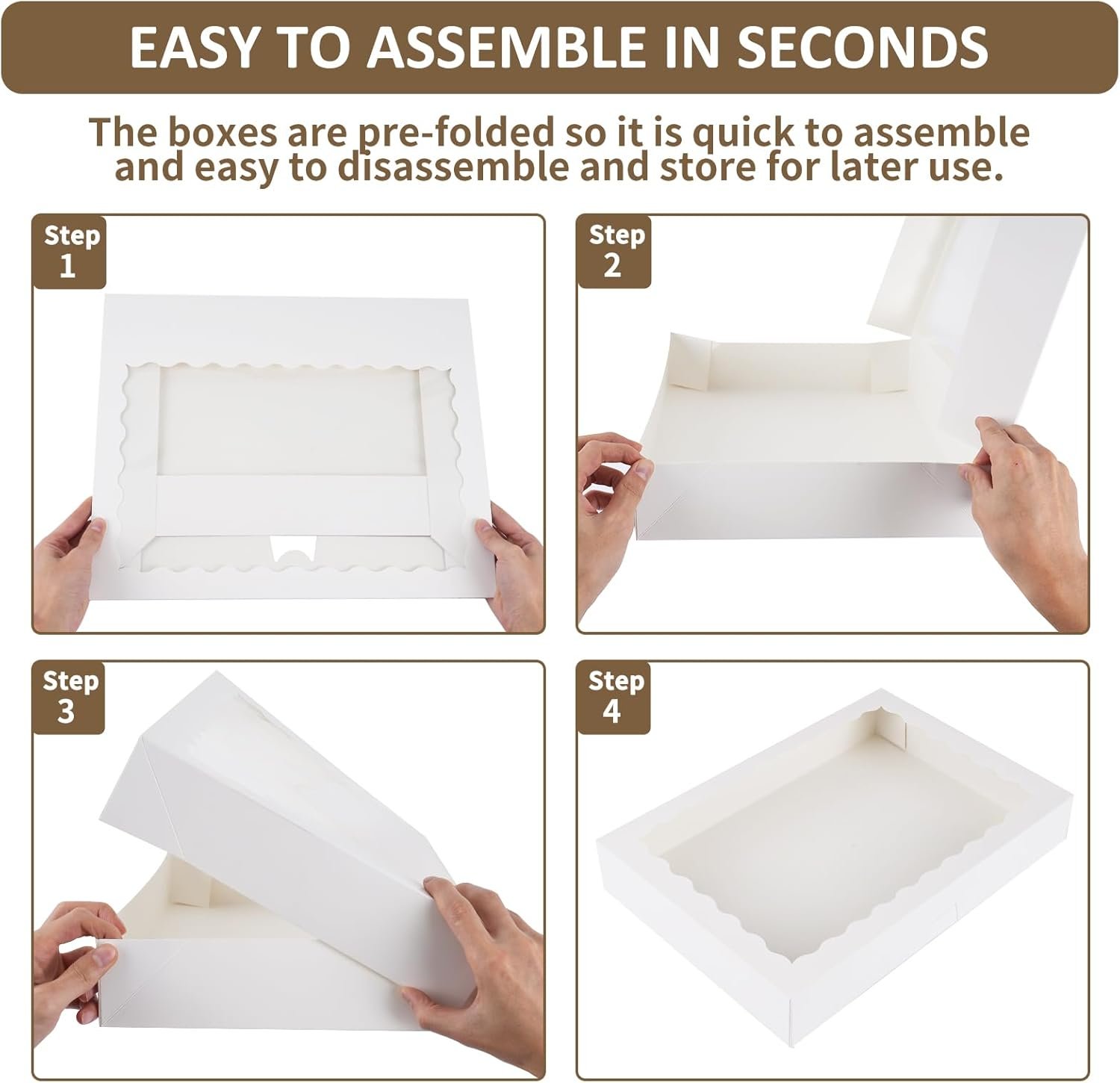 Großhandel 40 Stück große Bäckerei-Boxen 16x11x2,5 Zoll Auto-Popup-Cookie-Boxen mit Fenster für Donuts, Süßigkeiten, Gebäck, Torten, Muffins, mit individuellem Logo erhältlich bei unserem Hersteller.