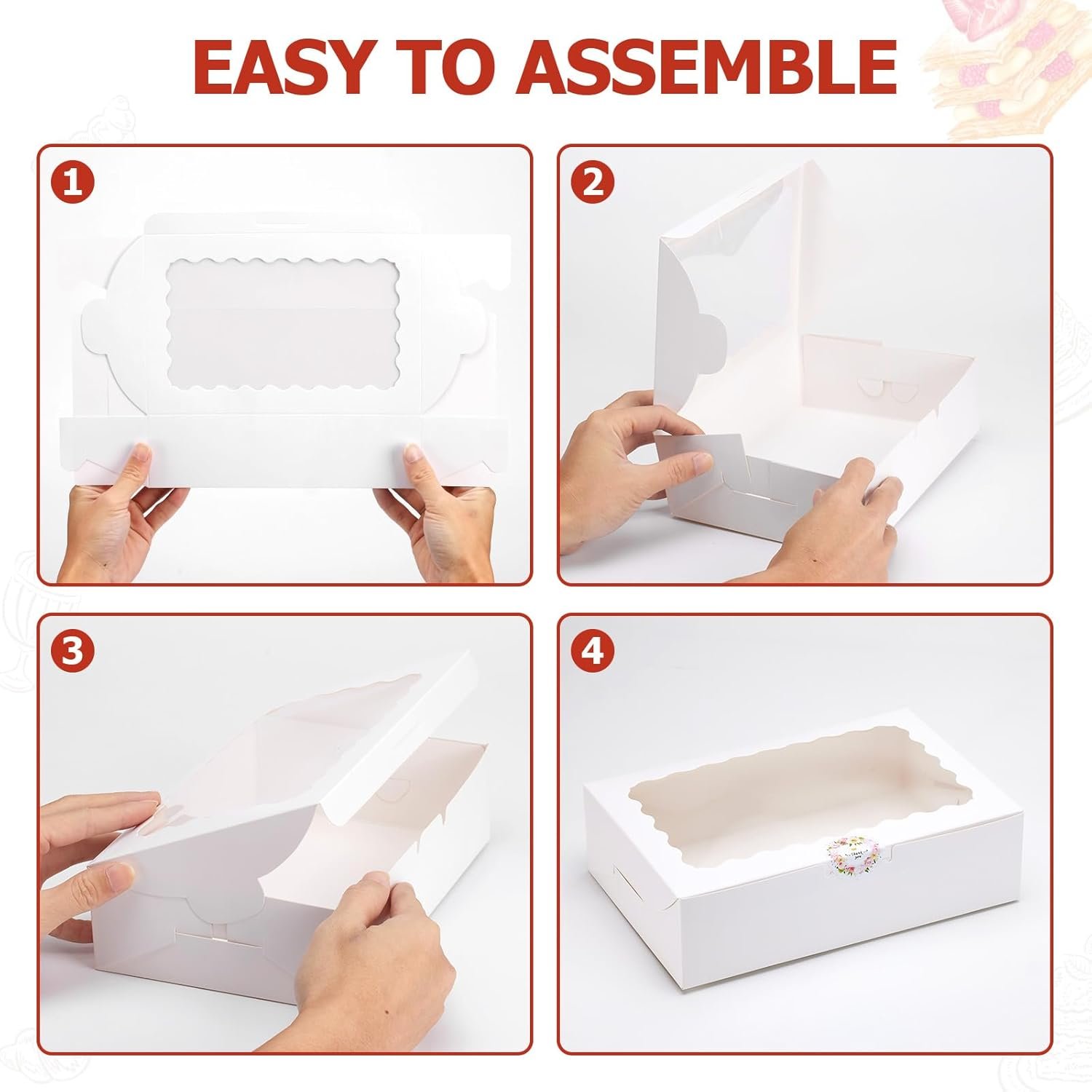 Großhandel 20er Set Cookie Boxen mit Fenster, 9x6x2,5 Zoll weiße Verpackungen für Desserts, Leckereien, Gebäck, Donuts, Schokoladenüberzogene Erdbeeren - Baked Goods Packaging für individuelles Logo und OEM