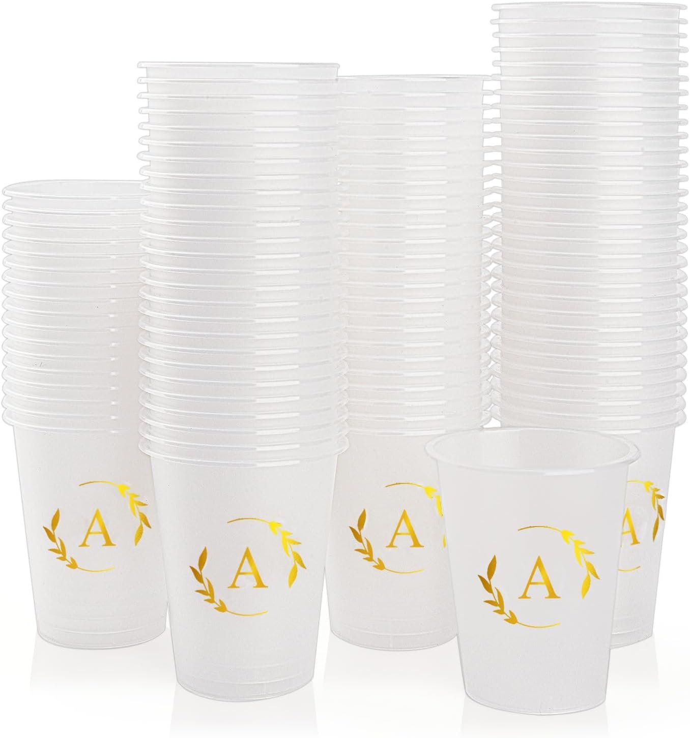 Großhandel 100 Einwegbecher 12 oz mit individuellen Monogramm für Hochzeit, OEM-Design personalisierte Tassen für Hochzeitsfeier, Babyparty und Geburtstag (Buchstabe A)
