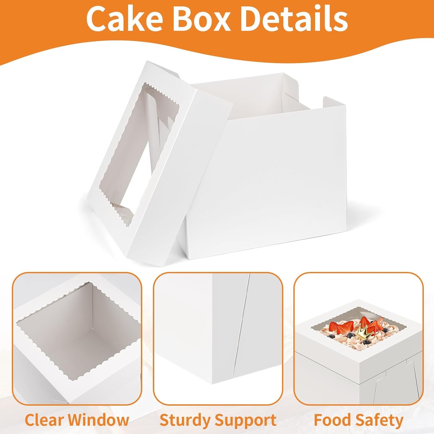 Großhandel 10 Zoll Kuchenbox mit Fenster für Cookies, Torten und Cupcakes, 2 Pack Einweg Kuchenbehälter, Individuelles Logo, Transportcontainer für Backwaren (10×10×8 Zoll), Hersteller für Großmenge