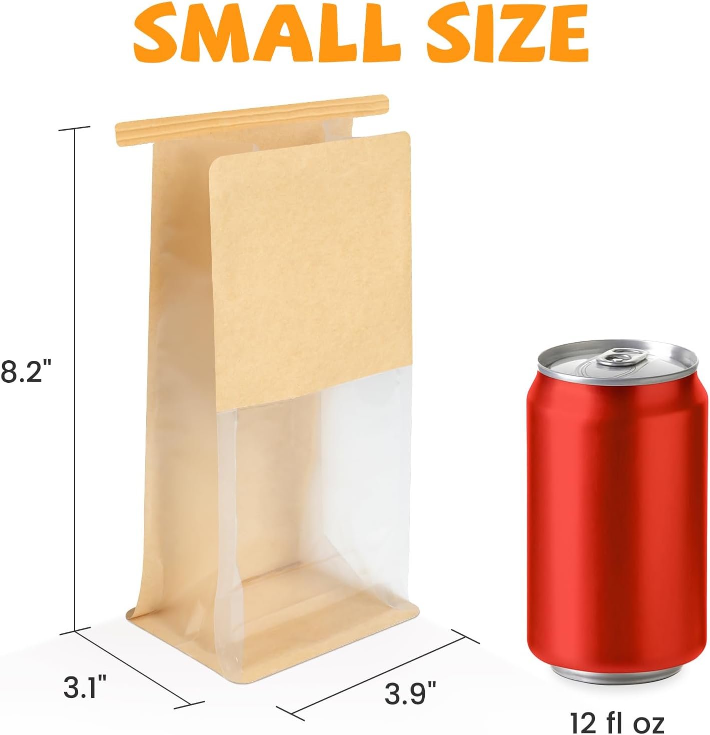 Großhandel 50 Pack Verpackungsbeutel für Kekse, 3,9x3,1x8,2 Zoll kleine Backwarenbeutel mit Fenster, Hersteller für wiederverwendbare Papierbeutel mit Zippverschluss und sich selbst aufstellend, OEM für Geschenke und Verkauf von gebackenen Waren