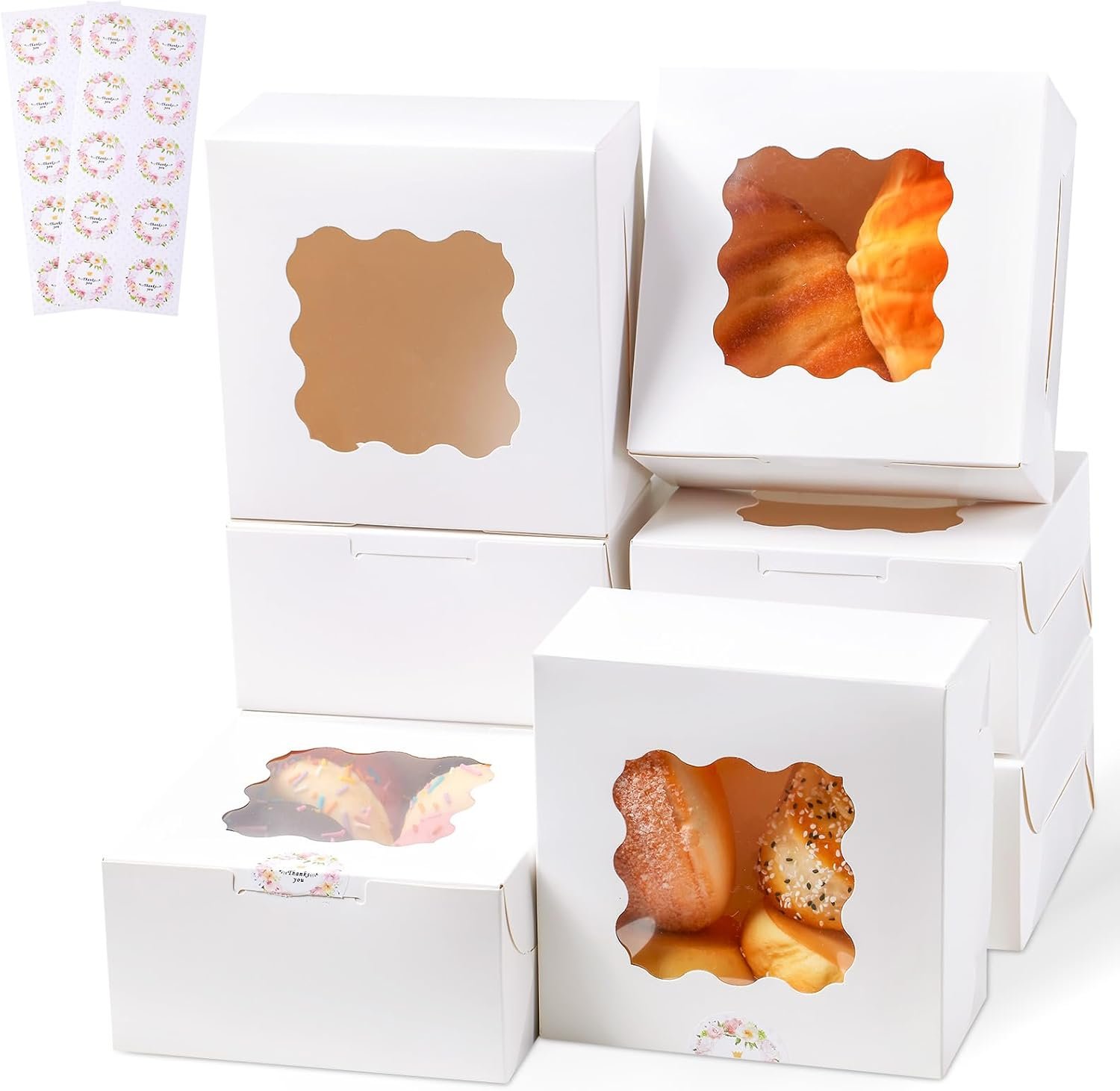 Großhandels-Angebot: 20 Stück weiße Cookie-Boxen mit Fenster, 6x6x3 Zoll, inklusive individuellem Logo für Desserts, Süßigkeiten, Trüffel, gefertigt in einer modernen Fabrik.