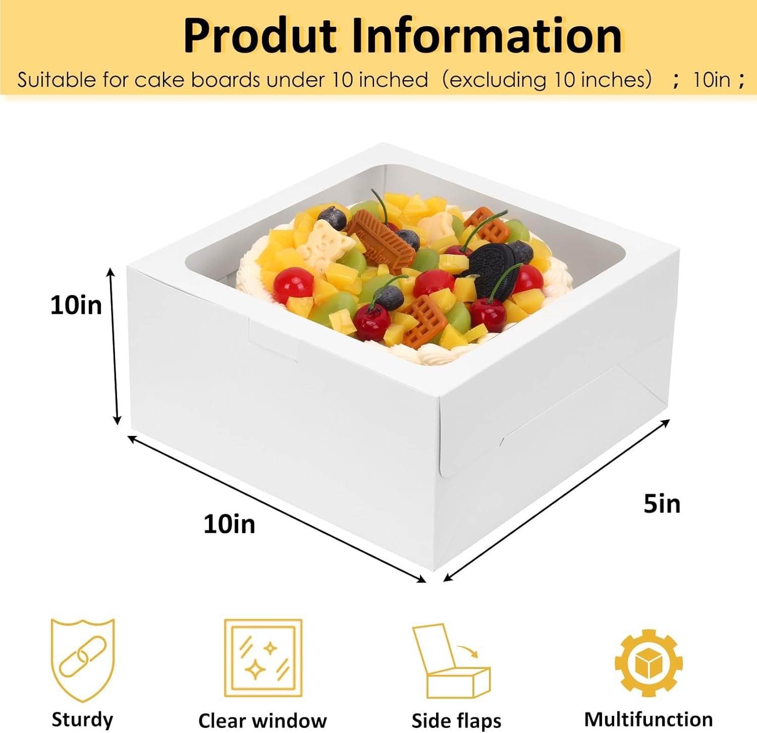 Großhandel Kuchenboxen 10 Zoll 2er Pack mit Brettern, 10x10x5 Zoll, weiße Tragetasche für Backwaren, ideal für OEM und Eigenmarke, disposable Verpackungen für Valentinstag, Muttertag, Kuchen, Cupcakes, Kekse, Torten und Gebäck.